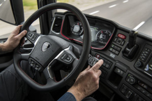 Next Generation Scania: Trucks in operation (Cab interior, driver Borås, Sweden Photo: Dan Boman 2016)