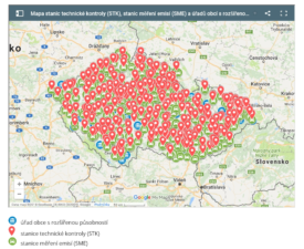 Mapa stanic technické kontroly / Foto zdroj: Ministerstvo dopravy ČR